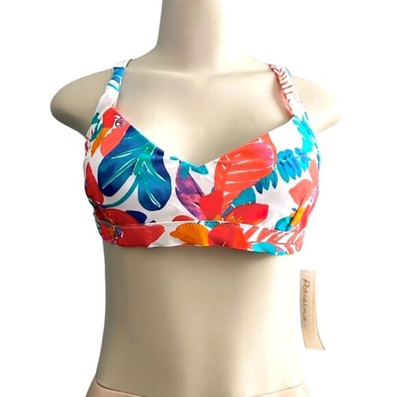 Raisins Beach Life White and Blue Tropical Print Bikini Swim Cross Back Top XL - Picture 2 of 8